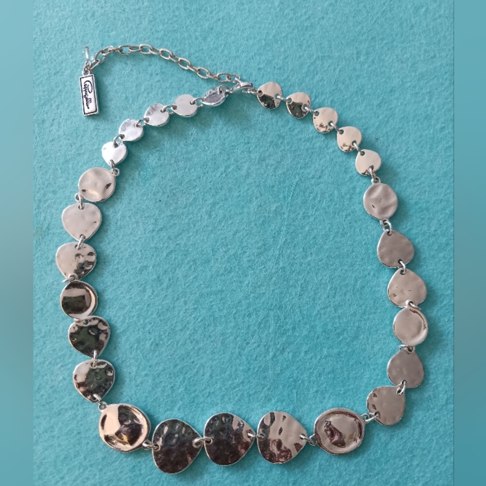 Pappagallo Silver-toned Hammered Chip Necklace, 18 Inch + 3in Extender